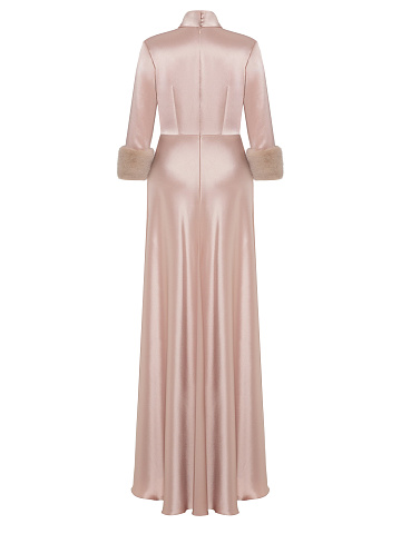 Powder Silk Dress With Mink Fur Cuffs, 2