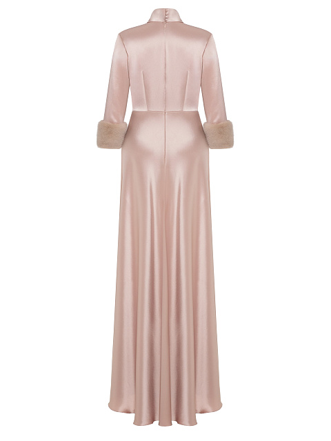 Powder Silk Dress With Mink Fur Cuffs, 2