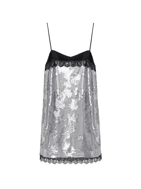 Silver Lace Trim Sequin Mini Dress, 2 Silver Lace Trim Sequin Mini Dress, 2