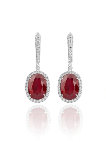 White gold earrings with oval rubies and diamonds, 1