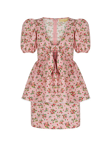 Pink Floral Linen Shirt & Mini Skirt, 1