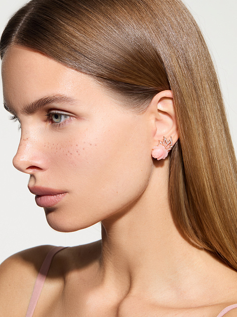 Rose Gold, Rose-cut Chalcedony & Diamonds Studs, 2