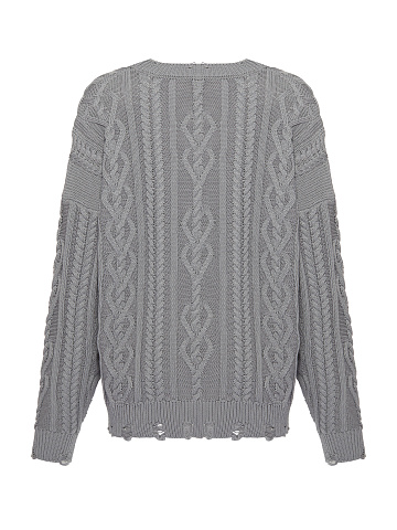 Grey Unisex Cable Knit Cotton Sweater, 2