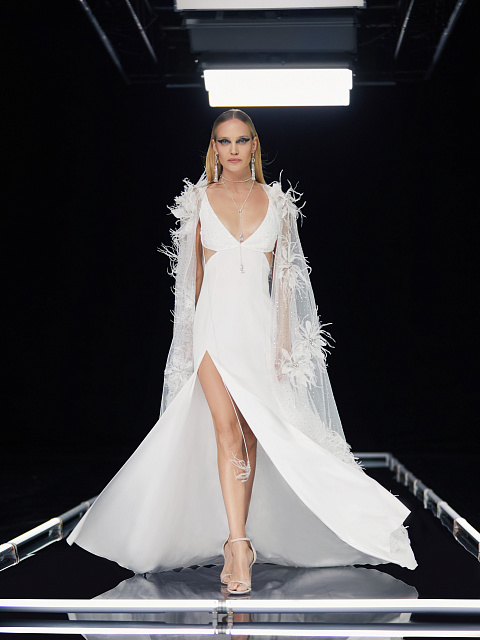 White Feather & Rhinestone Mesh Cape, 4 White Feather & Rhinestone Mesh Cape, 4