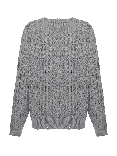Grey Unisex Cable Knit Cotton Sweater, 2 Grey Unisex Cable Knit Cotton Sweater, 2