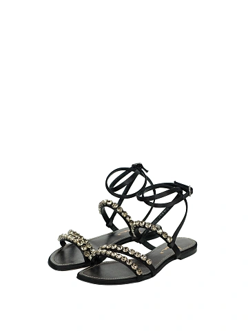 Black Rhinestones Satin Sandals, 1