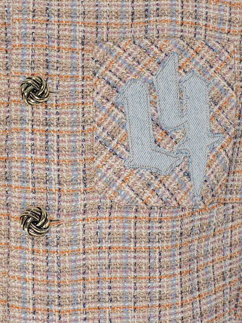 Beige and light blue cropped tweed jacket, 3 Beige and light blue cropped tweed jacket, 3