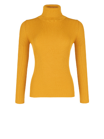 Mustard Yellow Rib Knit Jersey Turtleneck, 1