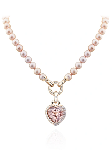 Rose gold necklace with pearls and heart-shaped morganite pendant, 1