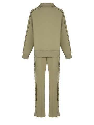 Olive Green Cross Embroidered Jersey Suit, 2