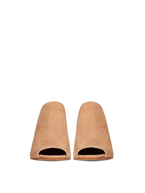 Beige Suede Heeled Mules, 2