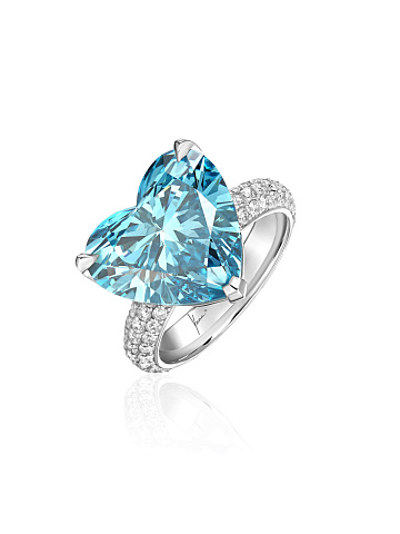 Heart Fancy Vivid Blue Diamond, Round Diamond & White Gold, 1