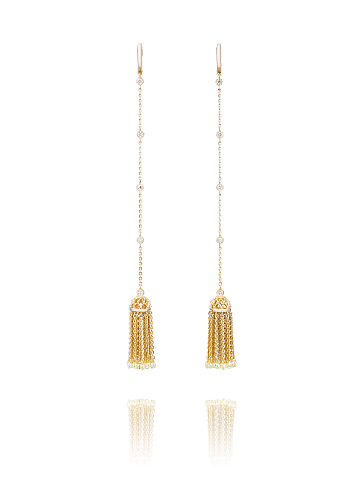 Yellow gold tassel earrings with yellow diamonds, 1