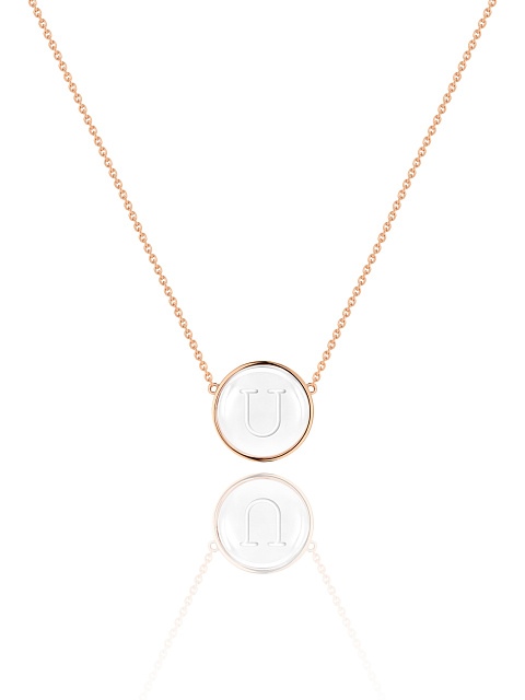 Necklace with a pendant with the letter U in rose gold with rock crystal, 1