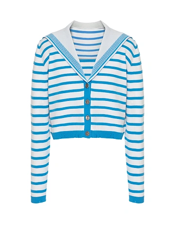 Cropped white cardigan with blue stripes, 1