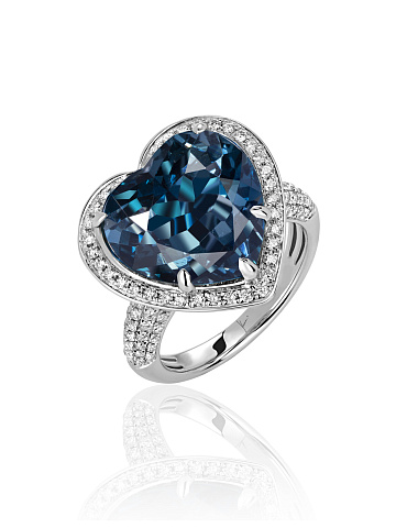 Heart Topaz London Blue, Round Diamond & White Gold Ring, 1