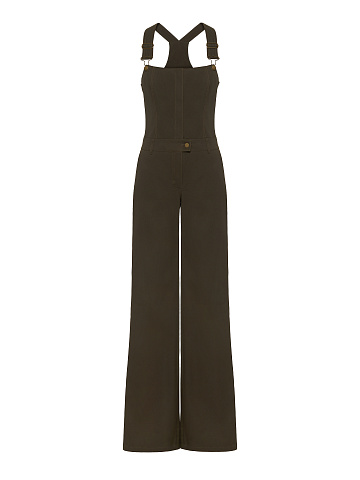 Dark Green Denim Jumpsuit, 1