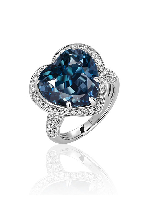 Heart Topaz London Blue, Round Diamond & White Gold Ring, 1