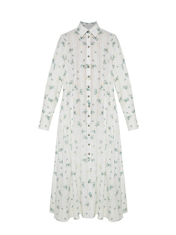 White Floral Print Shirt Dress, 1