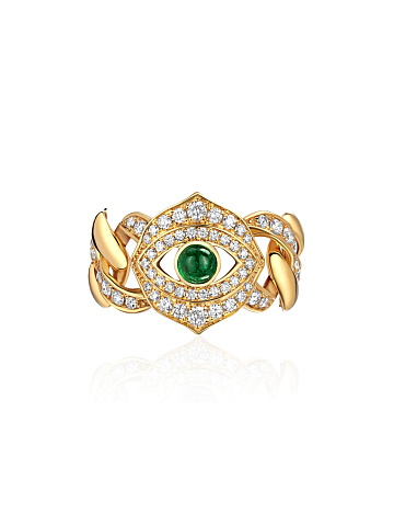 Yellow gold ring with emerald and diamonds, 1