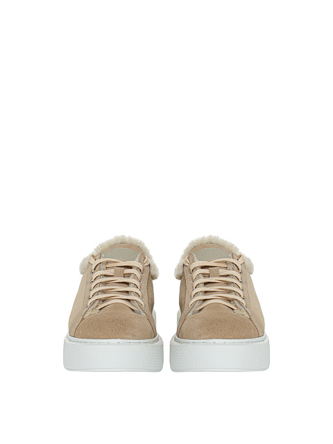 Beige Velour & Shearling Sneakers, 2