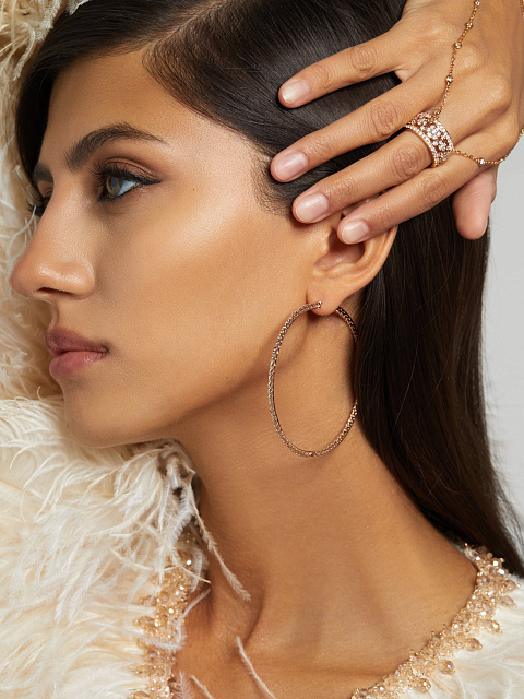 Brown Round Diamond & Rose Gold Hoop Earrings, 4