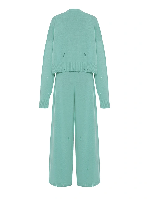 Turquoise Knitted Cardigan, Top & Pants Set, 3 Turquoise Knitted Cardigan, Top & Pants Set, 3