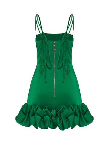 Emerald Green Satin Mini Dress With Puffs, 2