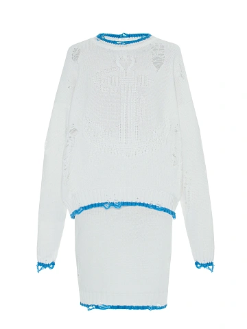 White Jersey Sweater & Midi Skirt Set, 1