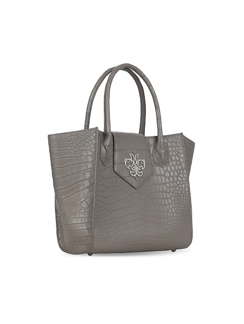 Taupe Crocodile Leather Tote With Diamonds & Moonstone Jeweled Fleur De Lis, 3