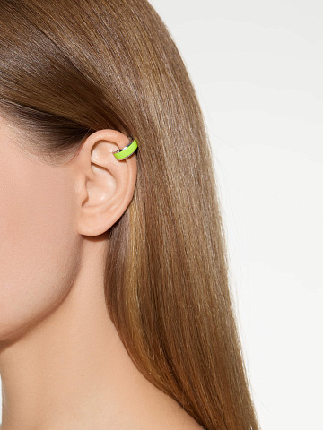 Wide white gold ear cuff with lime-colored enamel, 2
