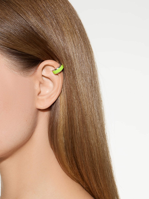 Wide white gold ear cuff with lime-colored enamel, 2