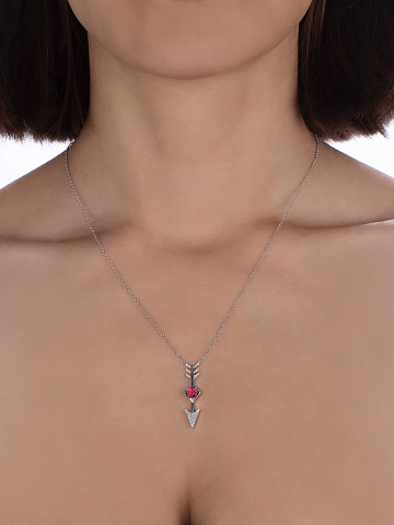Necklace with a white gold pendant with diamonds and a heart-shaped tourmaline, 2