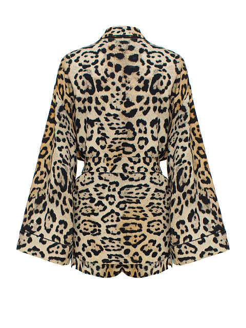 Beige Leopard Shirt & Shorts Pajama Set, 2