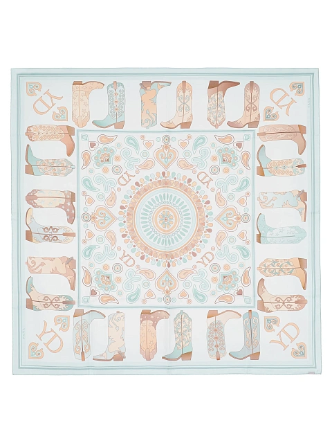 Light blue silk scarf with brown western-style print, 1 Light blue silk scarf with brown western-style print, 1