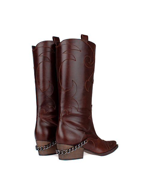 Dark Brown Leather Embroidered Cowboy Boots, 3