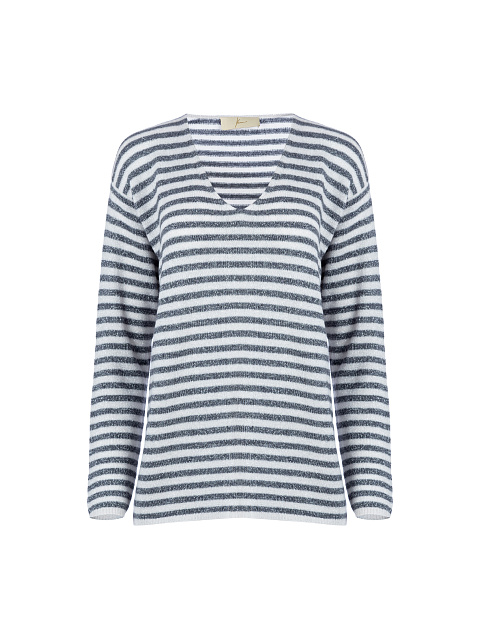 Light striped cashmere pullover with lurex, 1