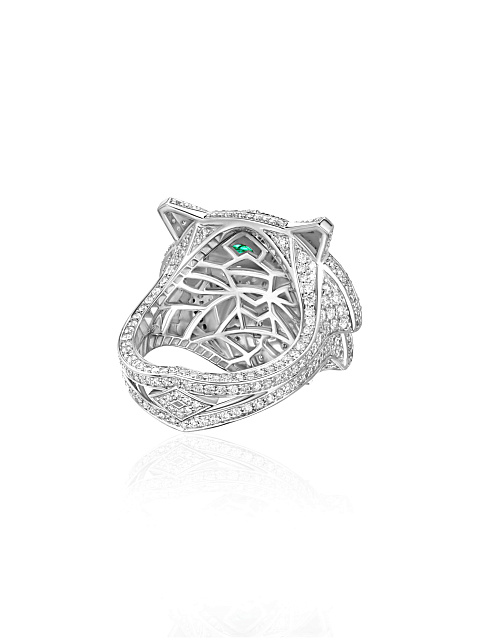 White gold ring with diamonds and emeralds, 6