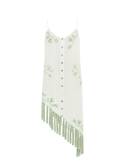 White Embroidered Asymmetrical Mini Dress, 1