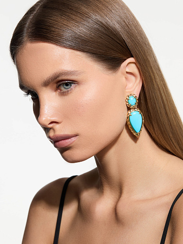 Yellow gold earrings with turquoise, 2