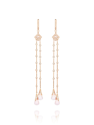 Rose Gold, Clear Topaz & Pink Quartz Long Earrings, 1