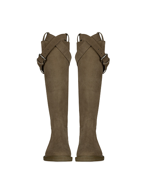 Khaki Buckled Suede Knee Boots, 2