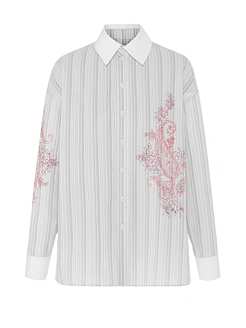 Grey Striped Shirt With Paisley Embroidery, 1