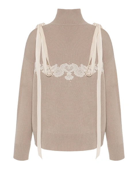 Beige cashmere sweater with lace and ribbons, 2