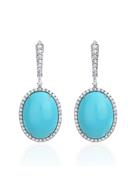 White Gold, Diamonds & Turquoise Earrings, 1