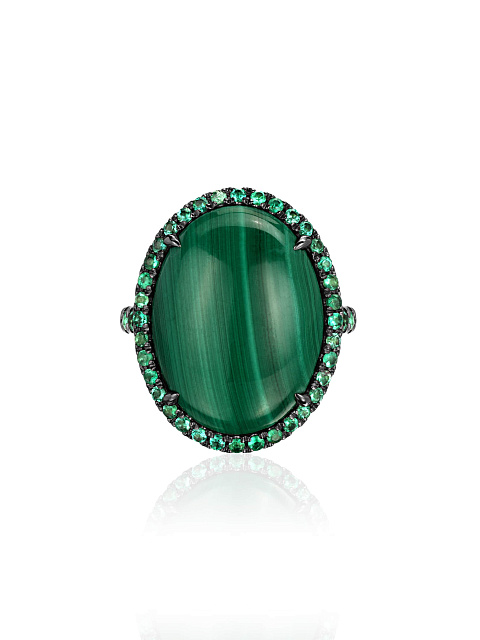 Oxidized gold ring with malachite and emeralds, 5