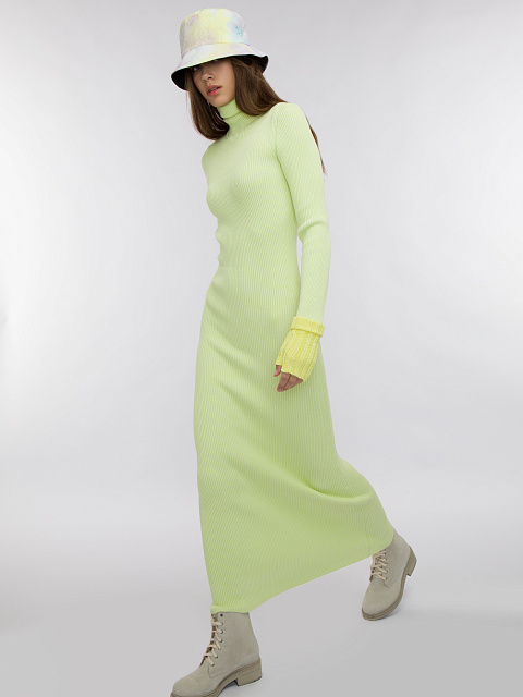 Neon Green Rib Knit Turtleneck Maxi Dress, 6 Neon Green Rib Knit Turtleneck Maxi Dress, 6
