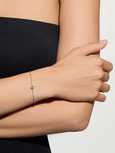 White Gold & Swiss Blue Topaz Heart Bracelet, 3