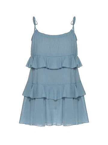 Light Blue Cotton Mini Dress With Ruffles, 1