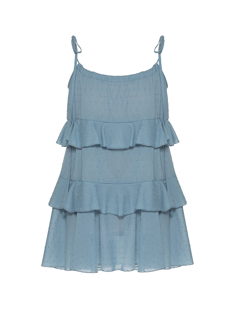Light Blue Cotton Mini Dress With Ruffles, 1 Light Blue Cotton Mini Dress With Ruffles, 1